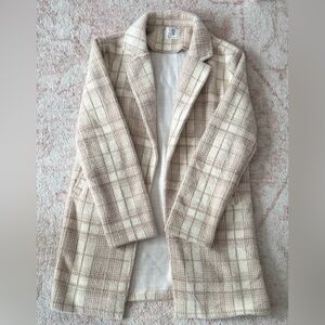 Altar'd State Plaid Beige Women's Long Wool Coat; Never Worn